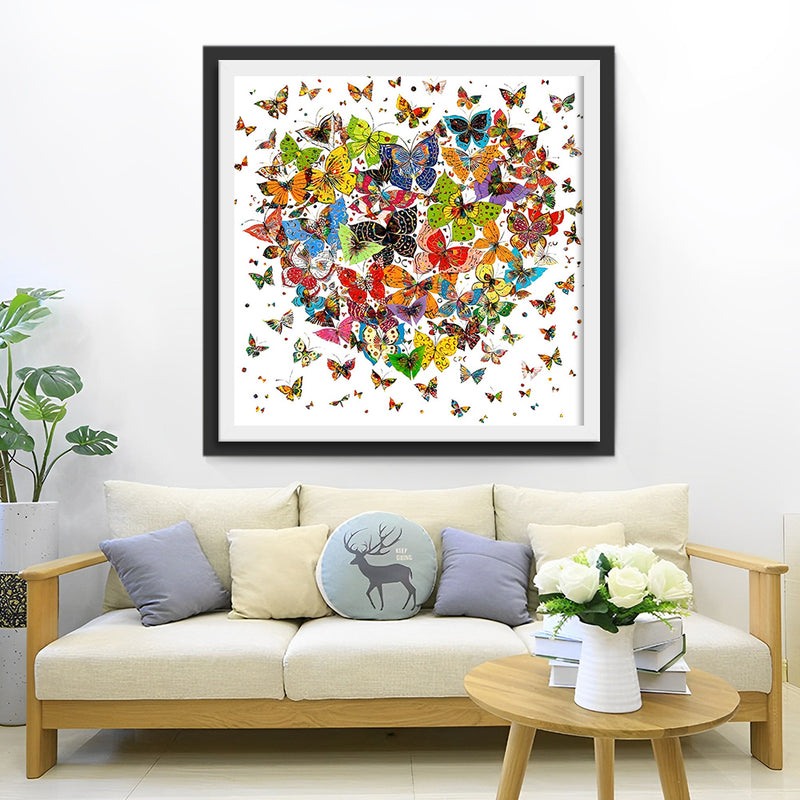 Papillons en Forme de Cœur Abondants Broderie Diamant