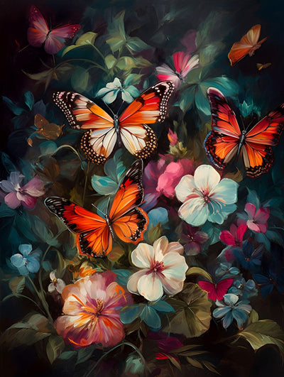 Papillons et Fleurs Broderie Diamant