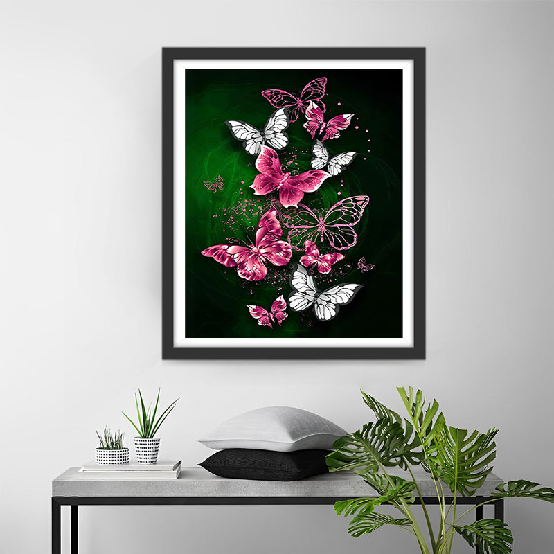 Papillons Roses et Blancs Broderie Diamant