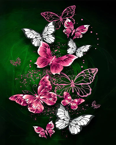 Papillons Roses et Blancs Broderie Diamant