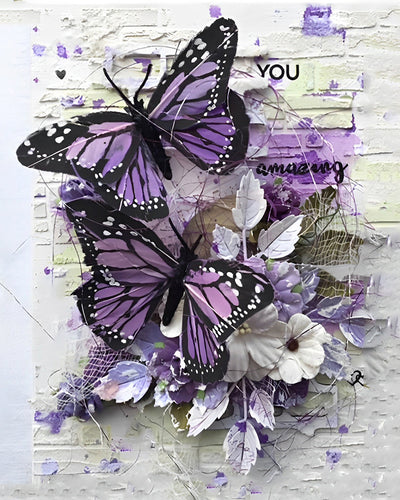 Papillons Violets et Blancs sur le Mur Broderie Diamant