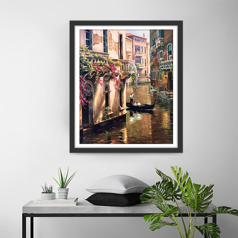 Passagers en Bateau sur le Canal de Venise Broderie Diamant