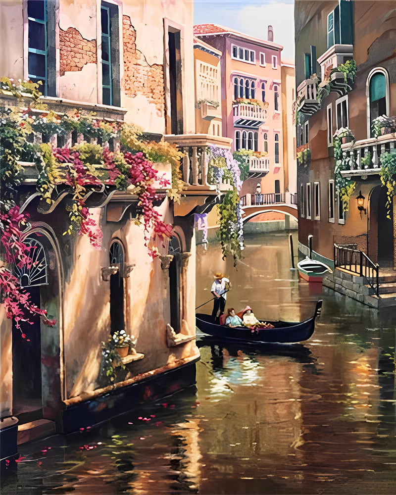 Passagers en Bateau sur le Canal de Venise Broderie Diamant