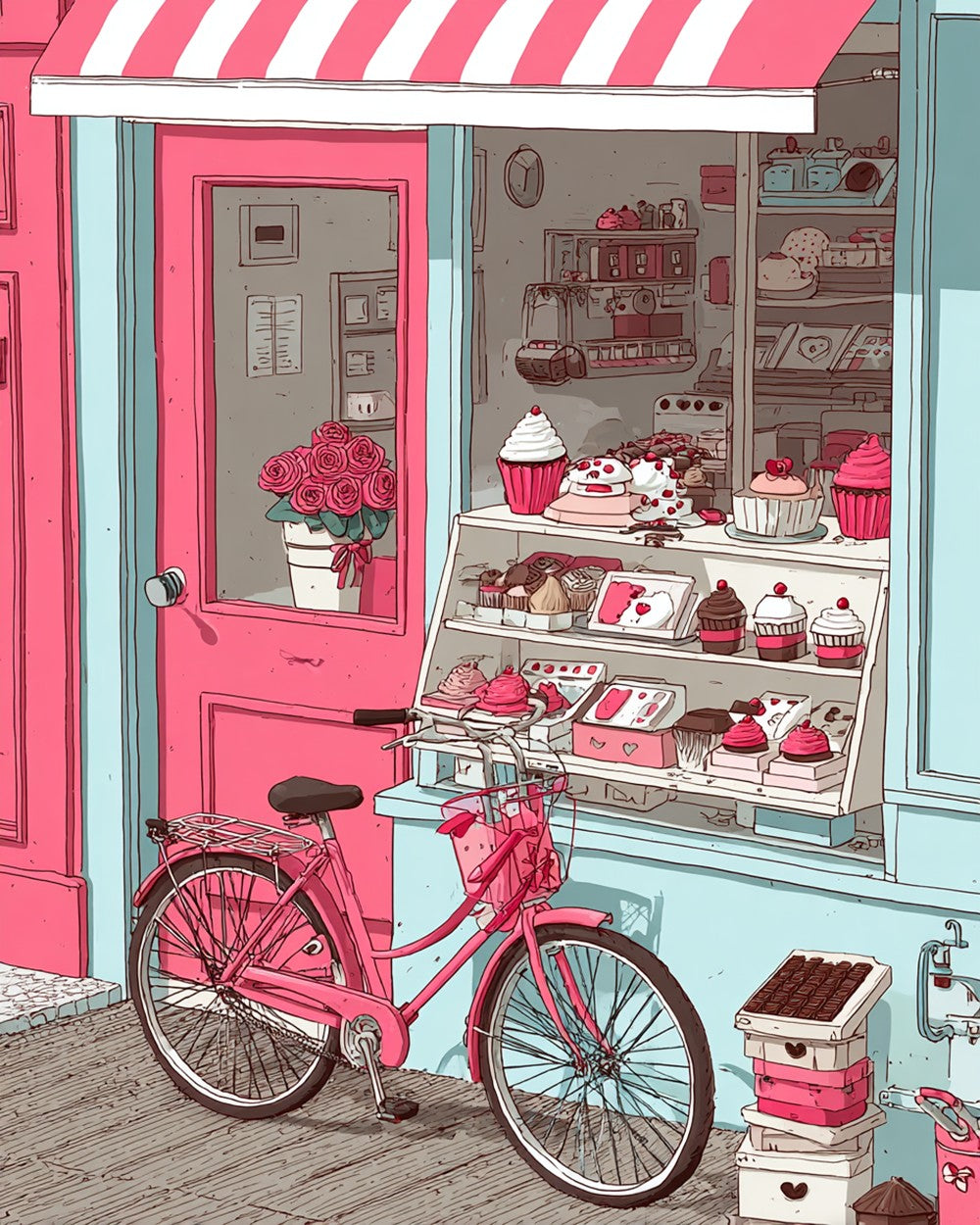Pâtisserie Rose et Vélo Broderie Diamant