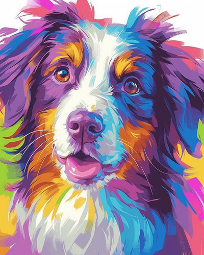 Peinture Aquarelle Colorée de Chien Broderie Diamant