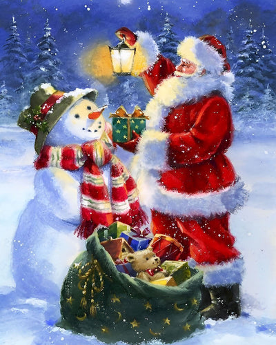 Père Noël, Bonhomme de Neige et Cadeaux de Noël Broderie Diamant