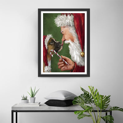 Père Noël et Bouledogue Français Broderie Diamant