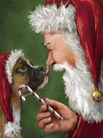 Père Noël et Bouledogue Français Broderie Diamant
