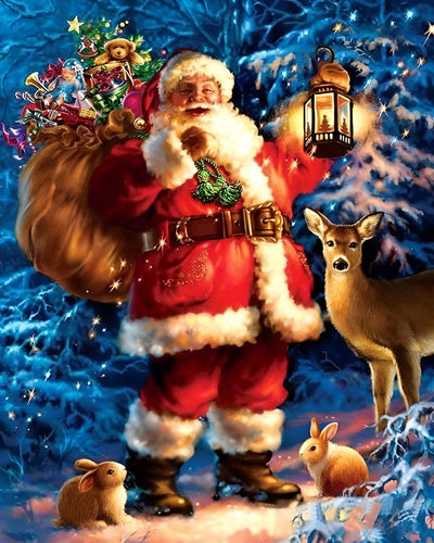 Père Noël, Lapin et Élan Broderie Diamant