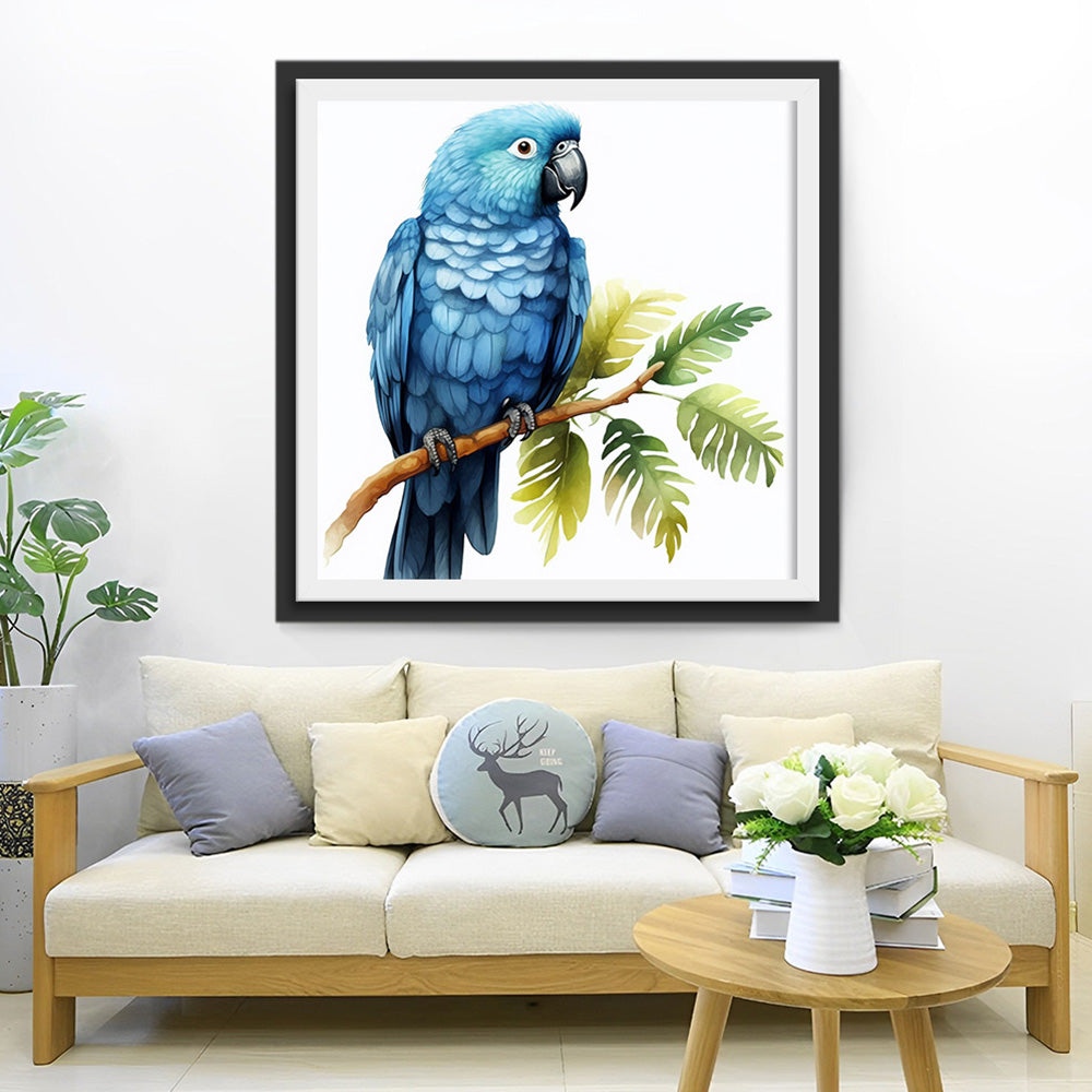 Perroquet Bleu sur une Branche Broderie Diamant