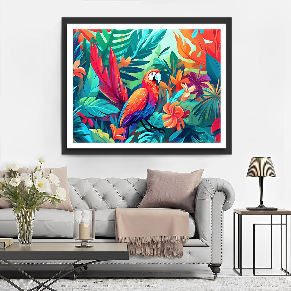 Perroquet parmi les Feuilles Broderie Diamant