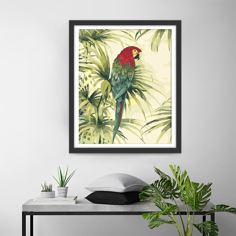 Perroquet Vert et Feuilles Broderie Diamant