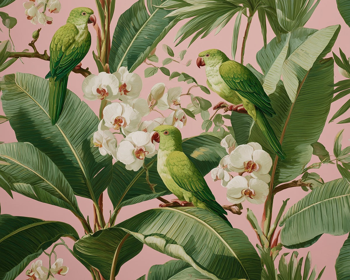 Perroquets Tropicaux et Orchidées Broderie Diamant
