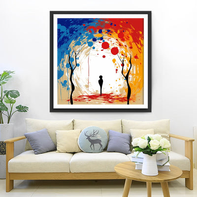 Personnes et Arbre Abstraits Broderie Diamant
