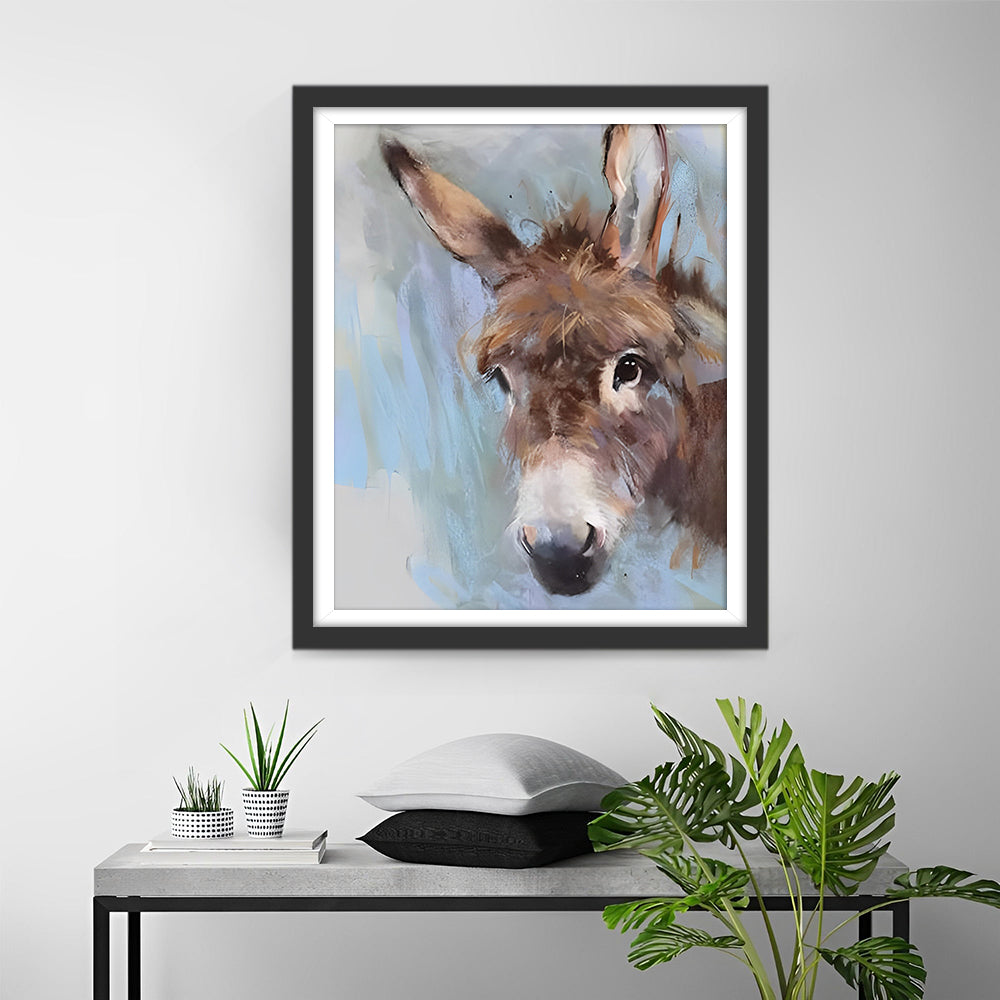 Petit Âne Gris Curieux Broderie Diamant