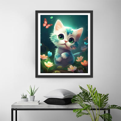 Petit Chat et Fleurs Broderie Diamant