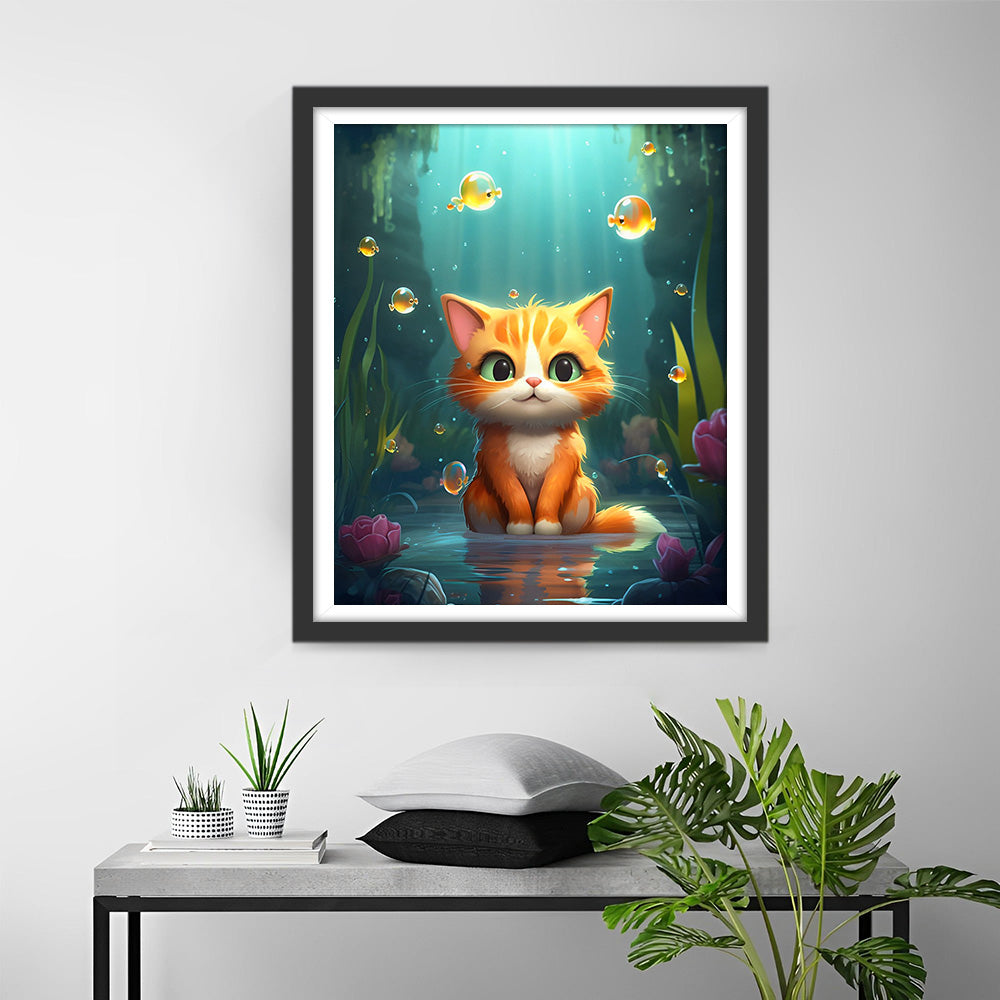 Petit Chat Orange sur Rover Broderie Diamant