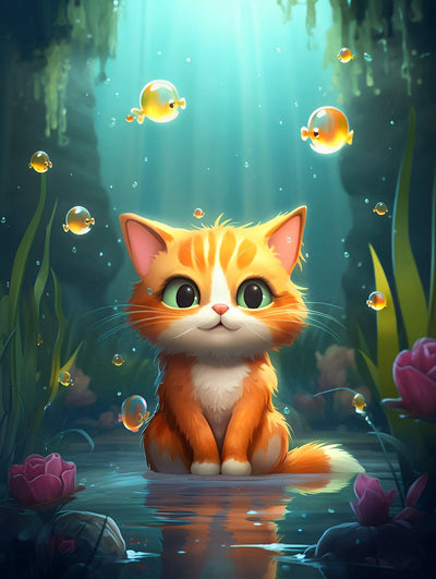 Petit Chat Orange sur Rover Broderie Diamant