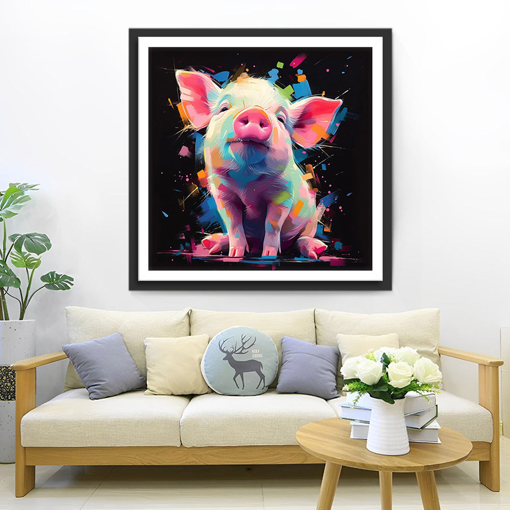 Petit Cochon Rose Fièrement Dresse Broderie Diamant