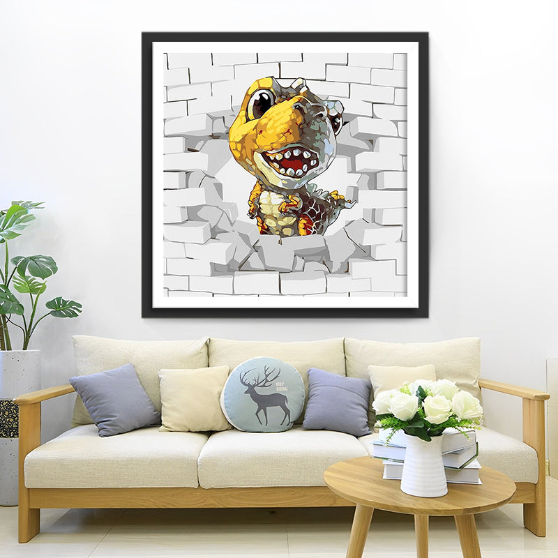 Petit Dinosaure Sortant du Mur Broderie Diamant
