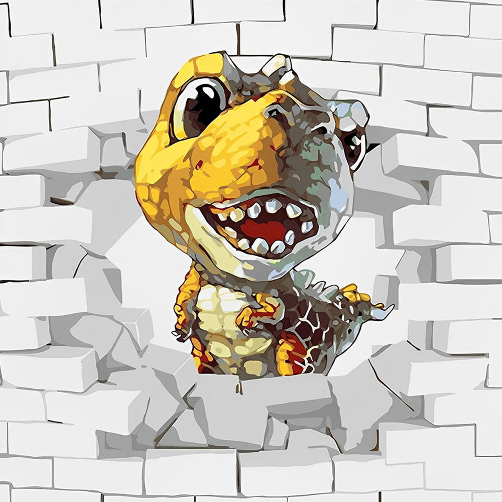 Petit Dinosaure Sortant du Mur Broderie Diamant