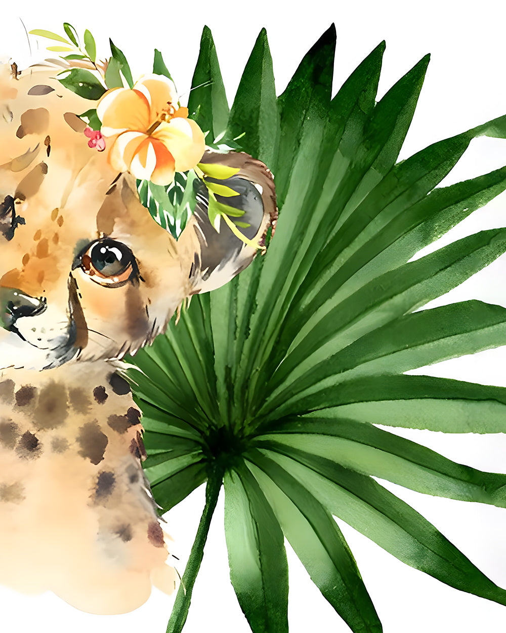 Petit Leopard et Feuille Verte Broderie Diamant