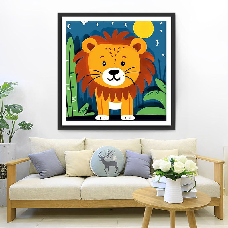 Petit Lion Cartoon dans la Jungle Broderie Diamant