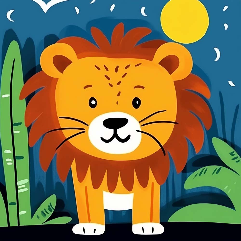 Petit Lion Cartoon dans la Jungle Broderie Diamant