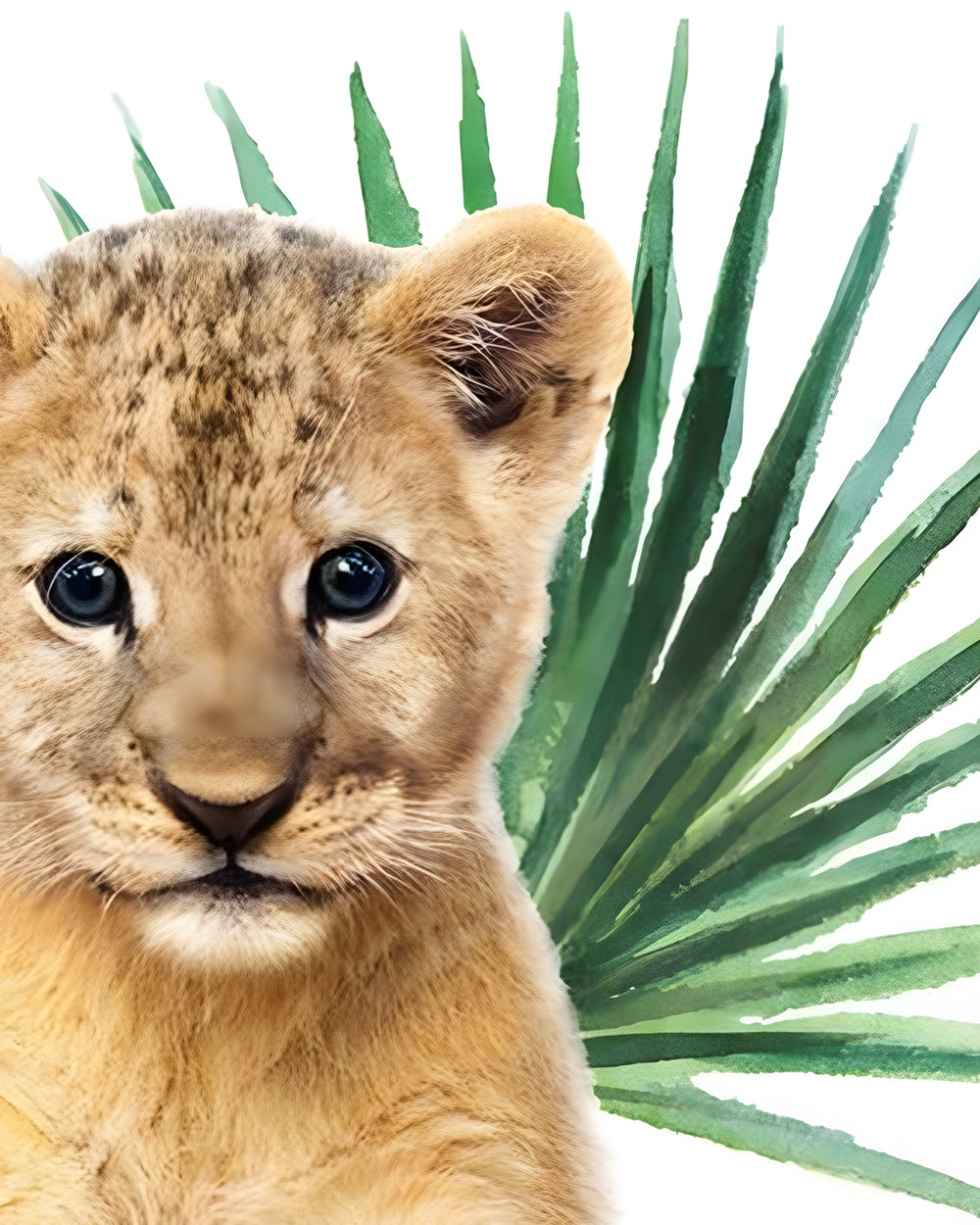 Petit Lion et Feuille Verte Broderie Diamant