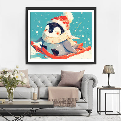 Petit Pingouin Skiant Broderie Diamant