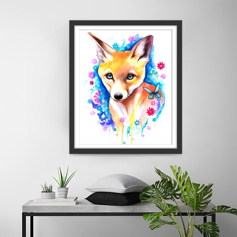 Petit Renard et Fleurs Broderie Diamant