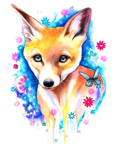 Petit Renard et Fleurs Broderie Diamant