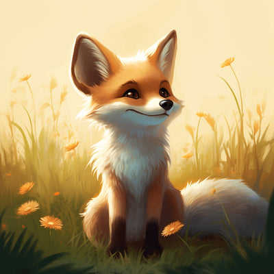 Petit Renard Souriant et Marguerites Broderie Diamant