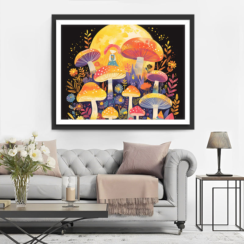 Petite Fille, Champignon et Lune Broderie Diamant