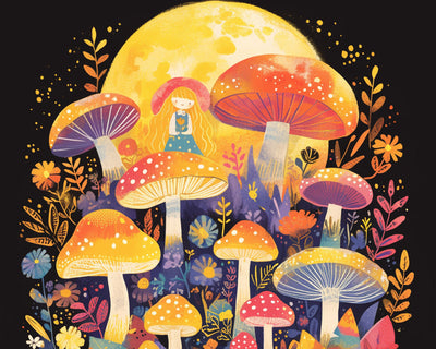 Petite Fille, Champignon et Lune Broderie Diamant