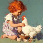 Petite Fille et Poule Blanche Broderie Diamant