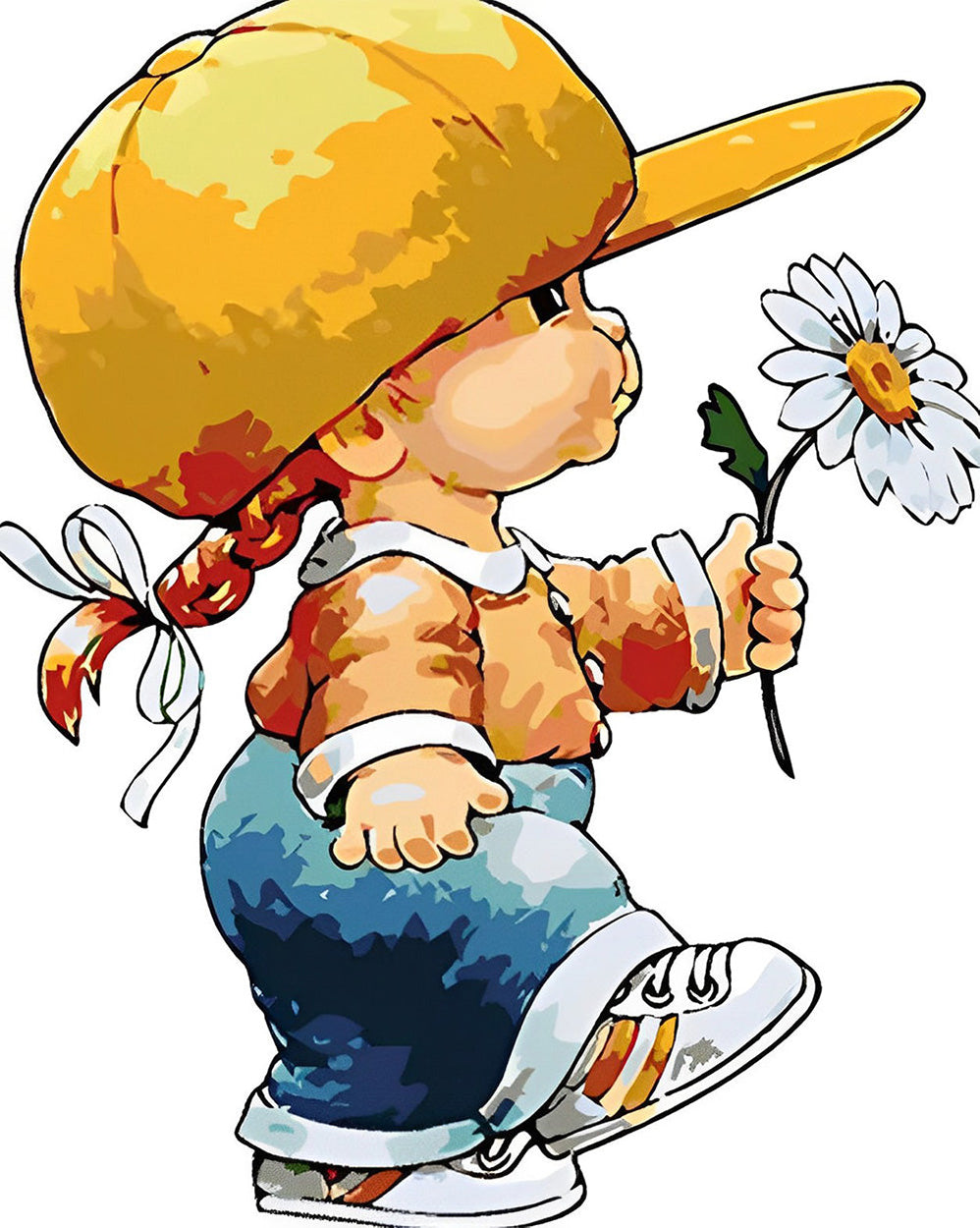 Petite Fille Tenant une Marguerite Broderie Diamant