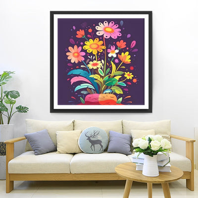 Petites Fleurs dans un Pot Broderie Diamant