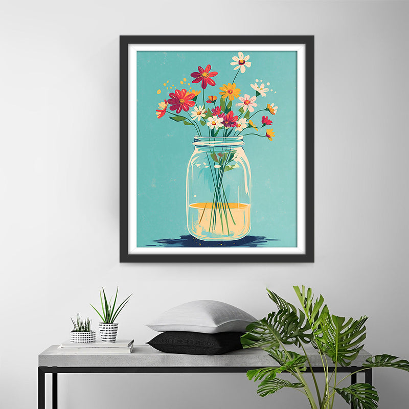 Petites Marguerites dans une Bouteille en Verre Broderie Diamant
