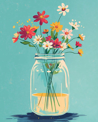 Petites Marguerites dans une Bouteille en Verre Broderie Diamant