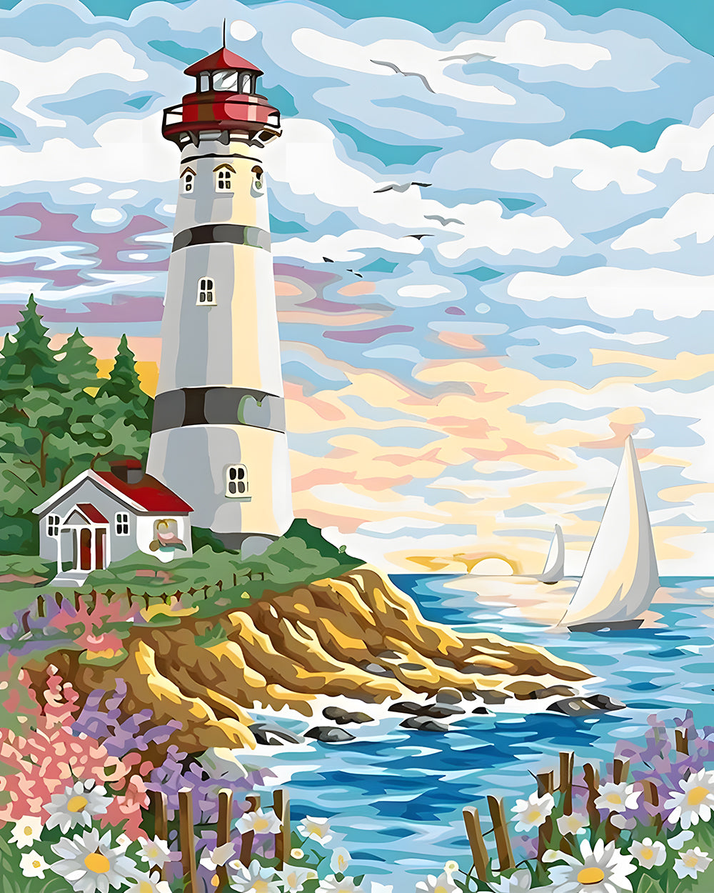 Phare de Printemps et Voiliers Broderie Diamant
