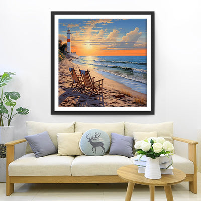 Phare et Chaises au Bord de la Mer Broderie Diamant