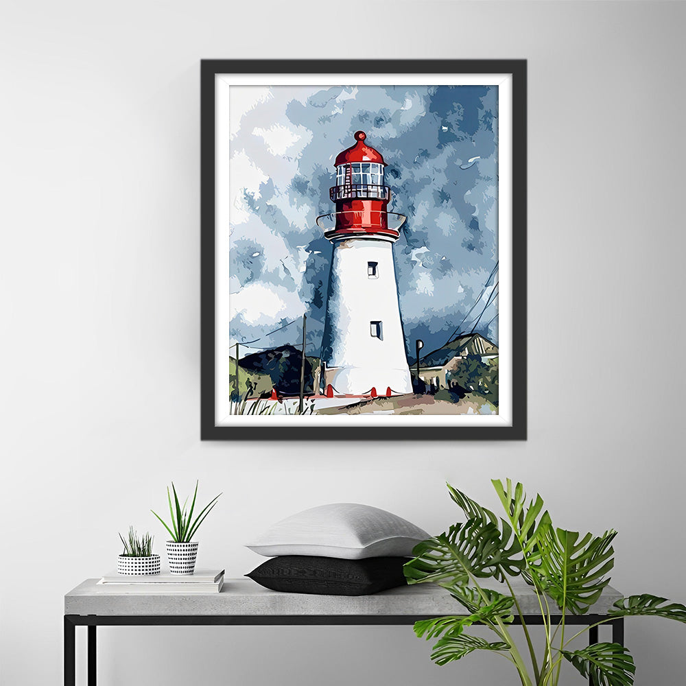Phare sous les Nuages Sombres Broderie Diamant