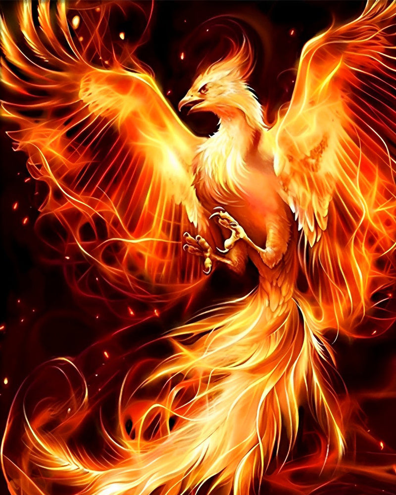 Phenix de Feu dans le Noir Broderie Diamant