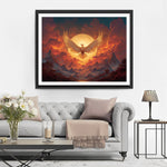 Phénix devant la Pleine Lune et Nuages Rougeoyants Broderie Diamant