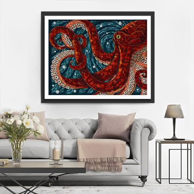 Pieuvre Rouge Geante Broderie Diamant 