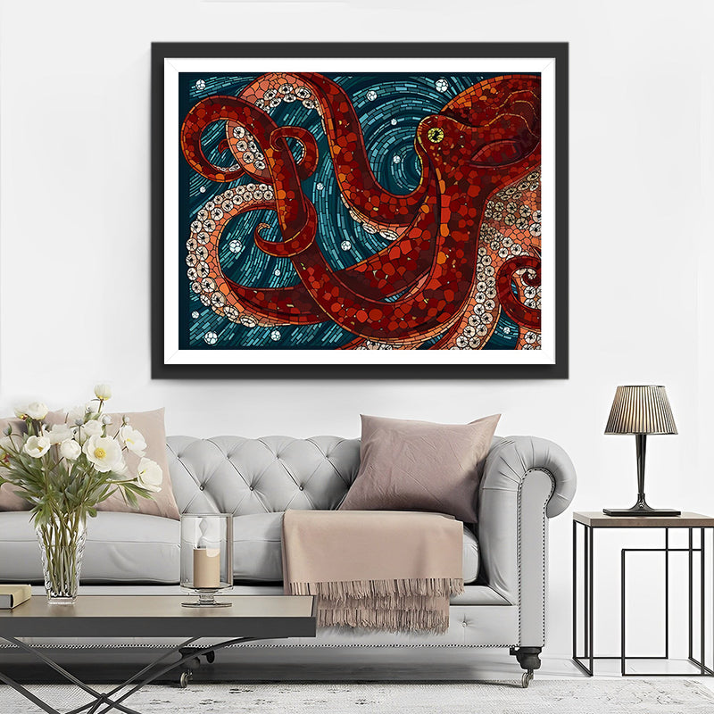 Pieuvre Rouge Geante Broderie Diamant 