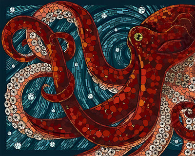 Pieuvre Rouge Geante Broderie Diamant 