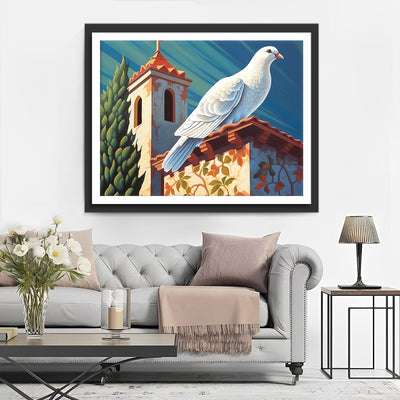 Pigeon Blanc et eglise Broderie Diamant