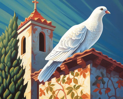 Pigeon Blanc et eglise Broderie Diamant